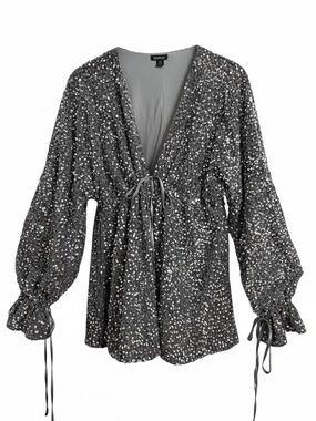 Boohoo Grey & Silver Sequined Deep V Dress Sz 10